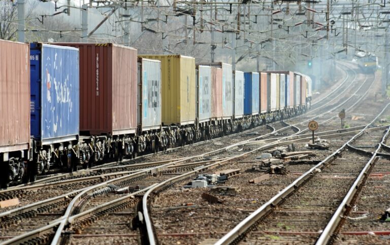 freight trucks on railway line